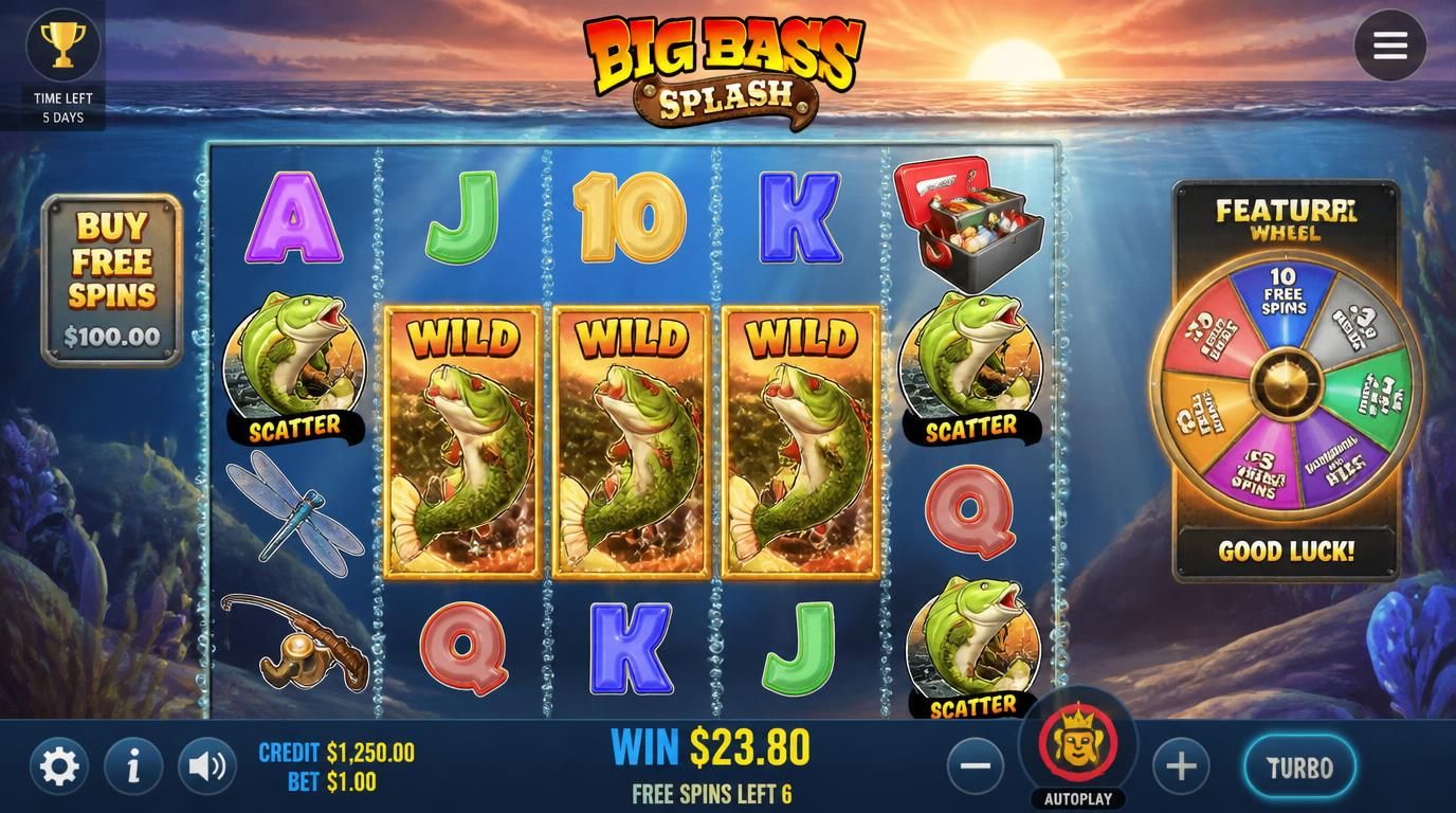 Feature packed game screen with bonus action and turbo/autoplay options