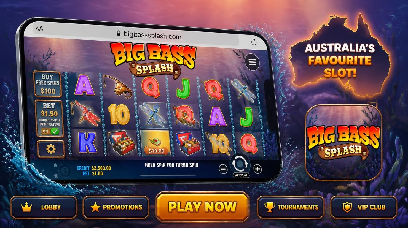 iPhone screen showing Big Bass Splash game in Safari with Home Screen icon